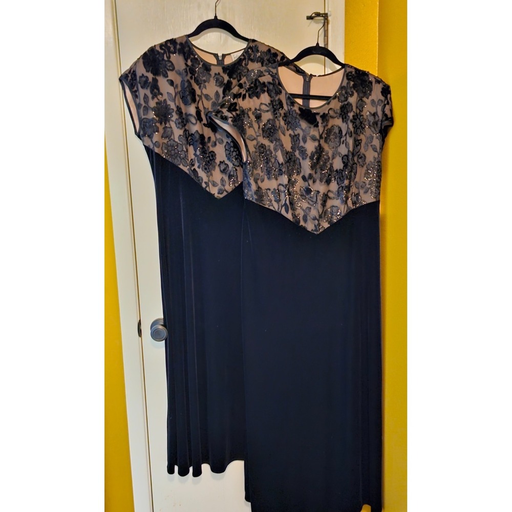 Lot of 2 Sz 14 Petite + 16 Jeffrey & Dara Evening Velvet Gowns Black Whimsigoth